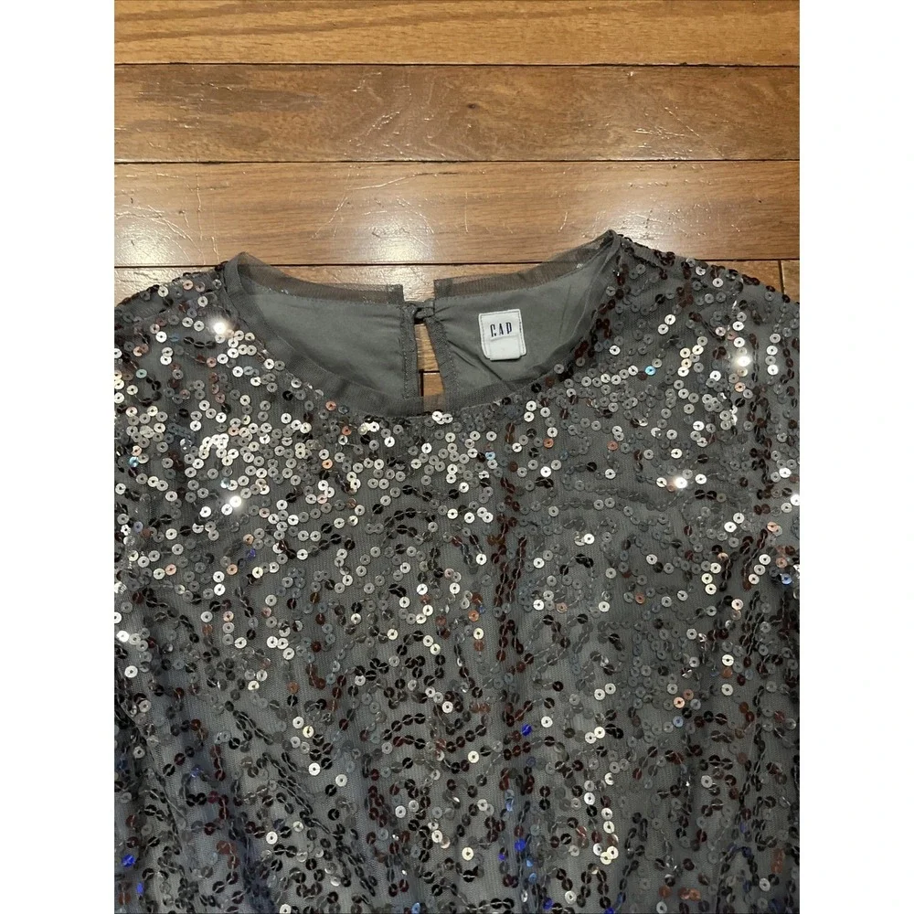Gap Kids XL Gray Silver Sequin Party Dress Girls 12-13 Short Sleeve Holiday